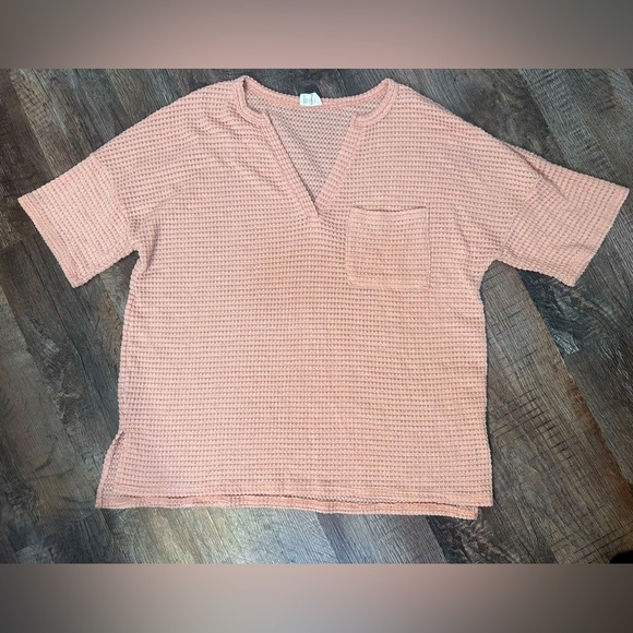 BiBi Tops - BiBi Waffle Knit Short Sleeve Blush Top L/XL